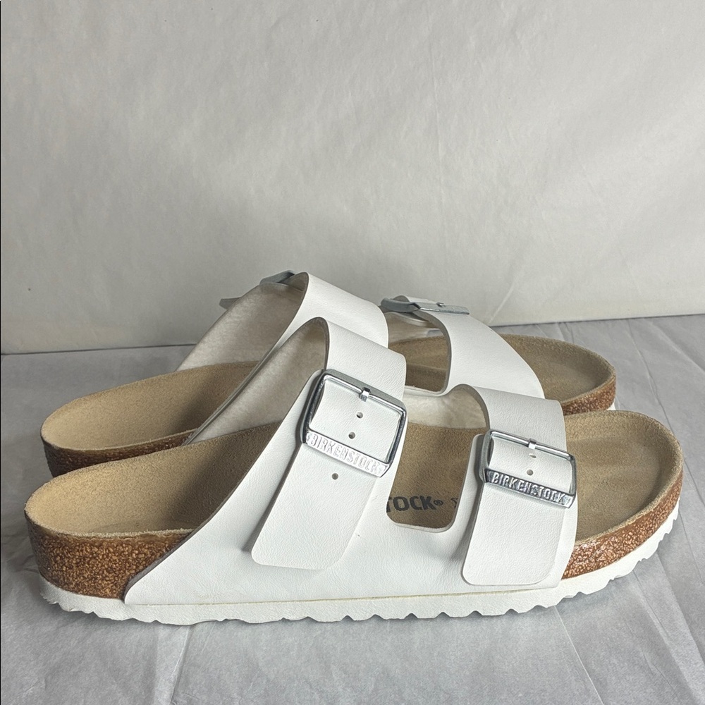 Birkenstock White Sandals with Metallic Buckles - Picture 3 of 7